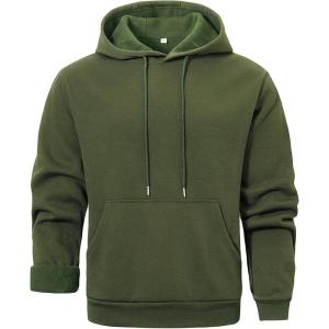Gihuo Hoodies for Men Casual Essentials Hoodie Fleece Lined Cotton Pullover Mens Sweatshirt with Pockets(Armygreen)