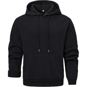 Gihuo Hoodies for Men Casual Essentials Hoodie Fleece Lined Cotton Pullover Mens Sweatshirt with Pockets(Black)