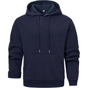 Gihuo Hoodies for Men Casual Essentials Hoodie Fleece Lined Cotton Pullover Mens Sweatshirt with Pockets(Navy)