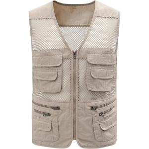 Gihuo Men’s Fishing Safari Vest with Pockets for Summer Travel(Beige 02)