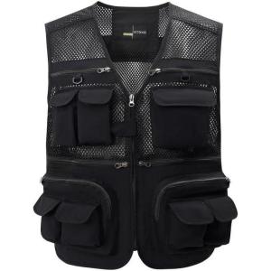Gihuo Men’s Fishing Safari Vest with Pockets for Summer Travel(Black 03)