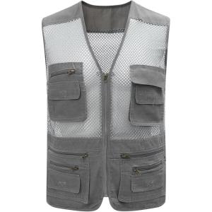 Gihuo Men’s Fishing Safari Vest with Pockets for Summer Travel(Grey)