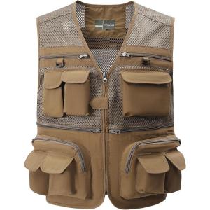 Gihuo Men’s Fishing Safari Vest with Pockets for Summer Travel(Khaki 03)