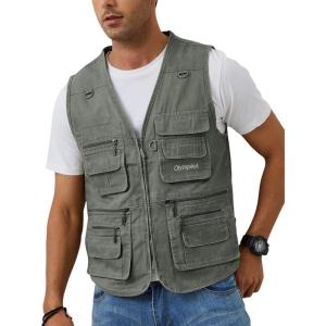 Gihuo Men’s Fishing Vest Casual Utility Travel Safari Cargo Outdoor Work Photo Fly Vest Jacket with Multi Pockets(Army Green)