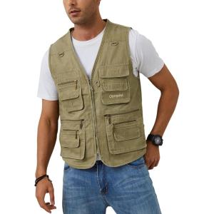 Gihuo Men’s Fishing Vest Casual Utility Travel Safari Cargo Outdoor Work Photo Fly Vest Jacket with Multi Pockets(Beige)