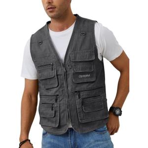 Gihuo Men’s Fishing Vest Casual Utility Travel Safari Cargo Outdoor Work Photo Fly Vest Jacket with Multi Pockets(Grey)