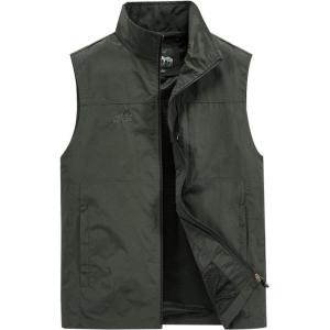 Gihuo Men’s Fishing Vest Utility Vest Casual Outdoor Quick Dry Safari Travel Golf Vest Work Vest(Armygreen)