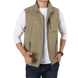 Gihuo Men’s Fishing Vest Utility Vest Casual Outdoor Quick Dry Safari Travel Golf Vest Work Vest(Khaki 02)