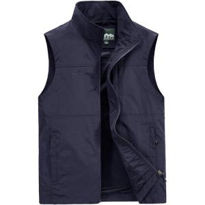 Gihuo Men’s Fishing Vest Utility Vest Casual Outdoor Quick Dry Safari Travel Golf Vest Work Vest(Navy)