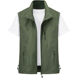Gihuo Men’s Lightweight Softshell Sleeveless Golf Vest with Zipper Pockets for Travel Hiking Fishing Safari Outwear(Army Green)