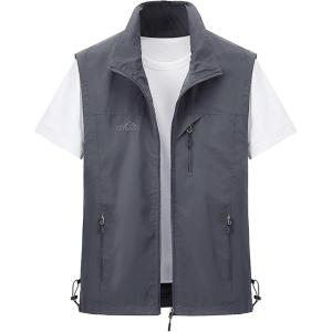 Gihuo Men’s Lightweight Softshell Sleeveless Golf Vest with Zipper Pockets for Travel Hiking Fishing Safari Outwear(Grey)