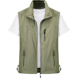 Gihuo Men’s Lightweight Softshell Sleeveless Golf Vest with Zipper Pockets for Travel Hiking Fishing Safari Outwear(Khaki)