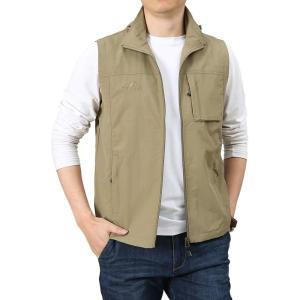 Gihuo Men’s Lightweight Softshell Sleeveless Golf Vest with Zipper Pockets for Travel Hiking Fishing Safari Outwear(Khaki#4)