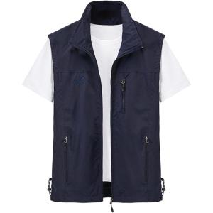 Gihuo Men’s Lightweight Softshell Sleeveless Golf Vest with Zipper Pockets for Travel Hiking Fishing Safari Outwear(Navy)