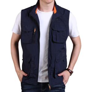 Gihuo Men’s Lightweight Softshell Sleeveless Golf Vest with Zipper Pockets for Travel Hiking Fishing Safari Outwear(Navy#3)