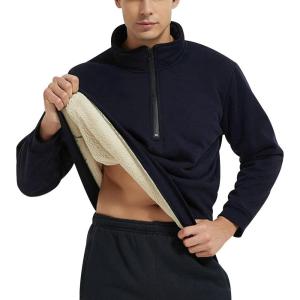 Gihuo Men’s Quarter Zipper Fleece Sherpa Lined Sweatshirt Winter Warm Thick Fashion Pullover Tops Loungewear(Darkblue)