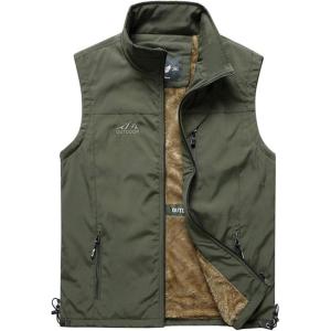 Gihuo Men’s Sherpa Lined Fleece Vest Winter Fishing Travel Utility Vest Gilet(Army Green)
