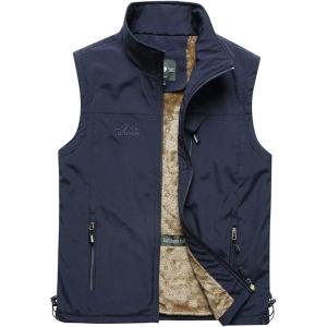 Gihuo Men’s Sherpa Lined Fleece Vest Winter Fishing Travel Utility Vest Gilet(Navy)