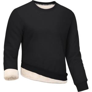 Gihuo Mens Sherpa Lined Sweatshirt Fleece Crewneck Sweatshirts Winter Warm Pullover(Black)