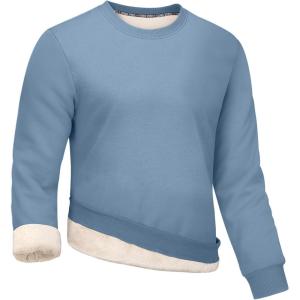 Gihuo Mens Sherpa Lined Sweatshirt Fleece Crewneck Sweatshirts Winter Warm Pullover(Blue)