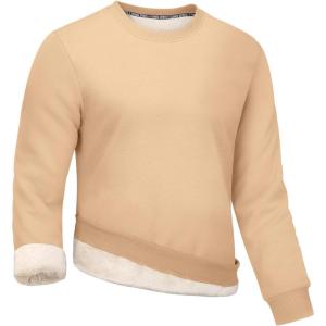Gihuo Mens Sherpa Lined Sweatshirt Fleece Crewneck Sweatshirts Winter Warm Pullover(Khaki)
