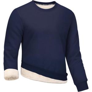 Gihuo Mens Sherpa Lined Sweatshirt Fleece Crewneck Sweatshirts Winter Warm Pullover(Navy)