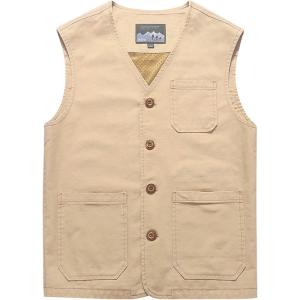 Gihuo Men’s Travel Vest Casual Outdoor Multi-Pocket V-Neck Button Cotton Workwear Vest(Beige)