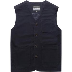 Gihuo Men’s Travel Vest Casual Outdoor Multi-Pocket V-Neck Button Cotton Workwear Vest(Navy)