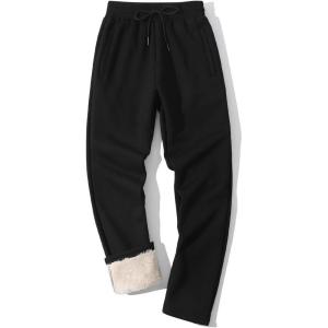 Gihuo Men’s Winter Warm Fleece Pants Sherpa Fleece Lined Jogger Pants Sweatpants(2#black (Open Bottom))