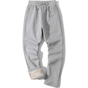 Gihuo Men’s Winter Warm Fleece Pants Sherpa Fleece Lined Jogger Pants Sweatpants(2#lightgrey (Open Bottom))