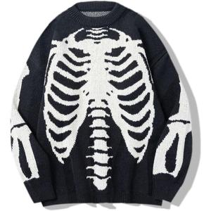 Gihuo Women Dinosaur Oversized Sweater Graphic Crewneck Knitted Pullover Casual Loose Fit Jumper Tops(B-black)