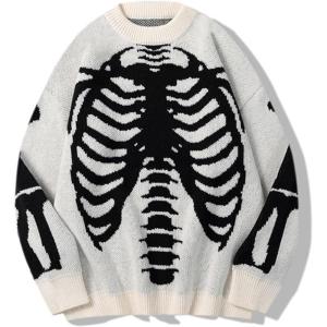 Gihuo Women Dinosaur Oversized Sweater Graphic Crewneck Knitted Pullover Casual Loose Fit Jumper Tops(Whiteskeleton)