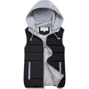 Gihuo Women’s Puffer Vest Zip Up Quilted Padded Winter Hooded Vest Warm Jacket Outerwear Vest(Black-new)