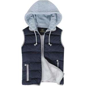 Gihuo Women’s Puffer Vest Zip Up Quilted Padded Winter Hooded Vest Warm Jacket Outerwear Vest(Navy)