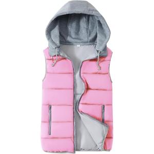 Gihuo Women’s Puffer Vest Zip Up Quilted Padded Winter Hooded Vest Warm Jacket Outerwear Vest(Pink)