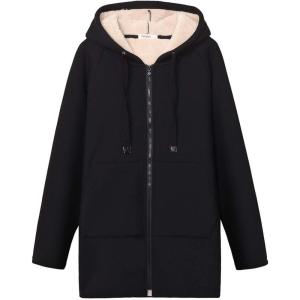 Gihuo Women’s Winter Coat Sherpa Lined Zip Hoodie Long Sweatshirt Warm Fleece Lining Heavyweight Hooded Jacket (Black, Medium)