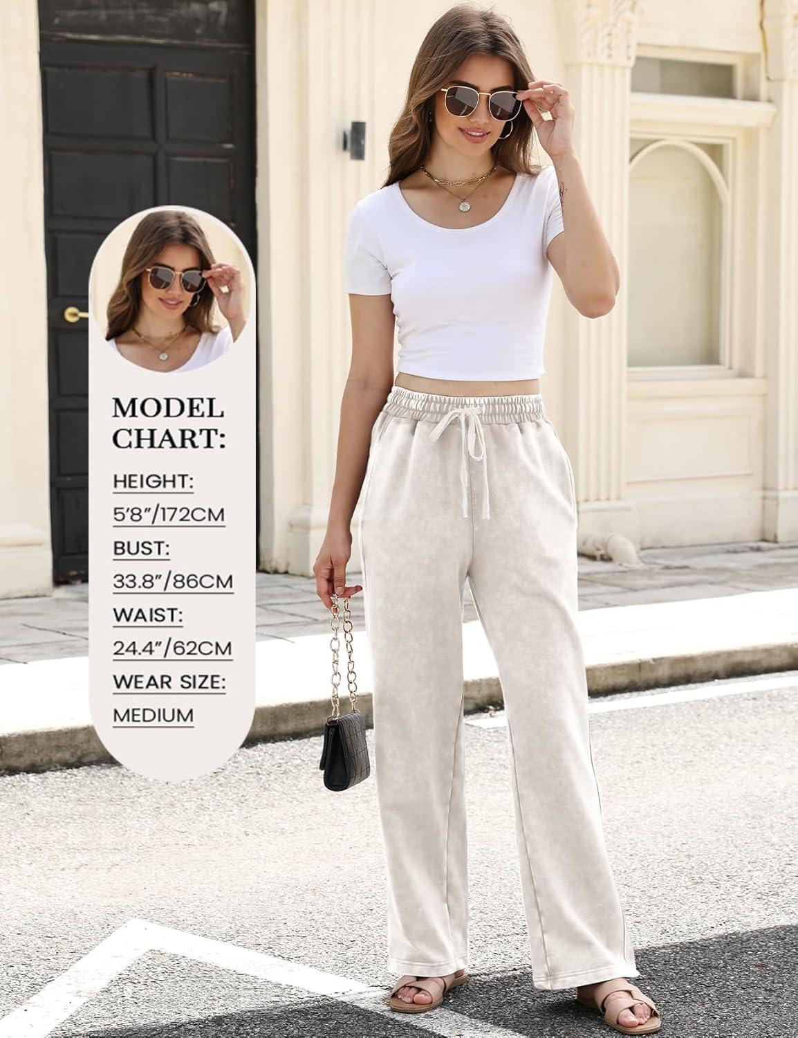 imageGihuo Womens Baggy Sweatpants Wide Leg Palazzo Pants Acid Wash Cotton Pants Drawstring Athletic Jogger with PocketsApricot