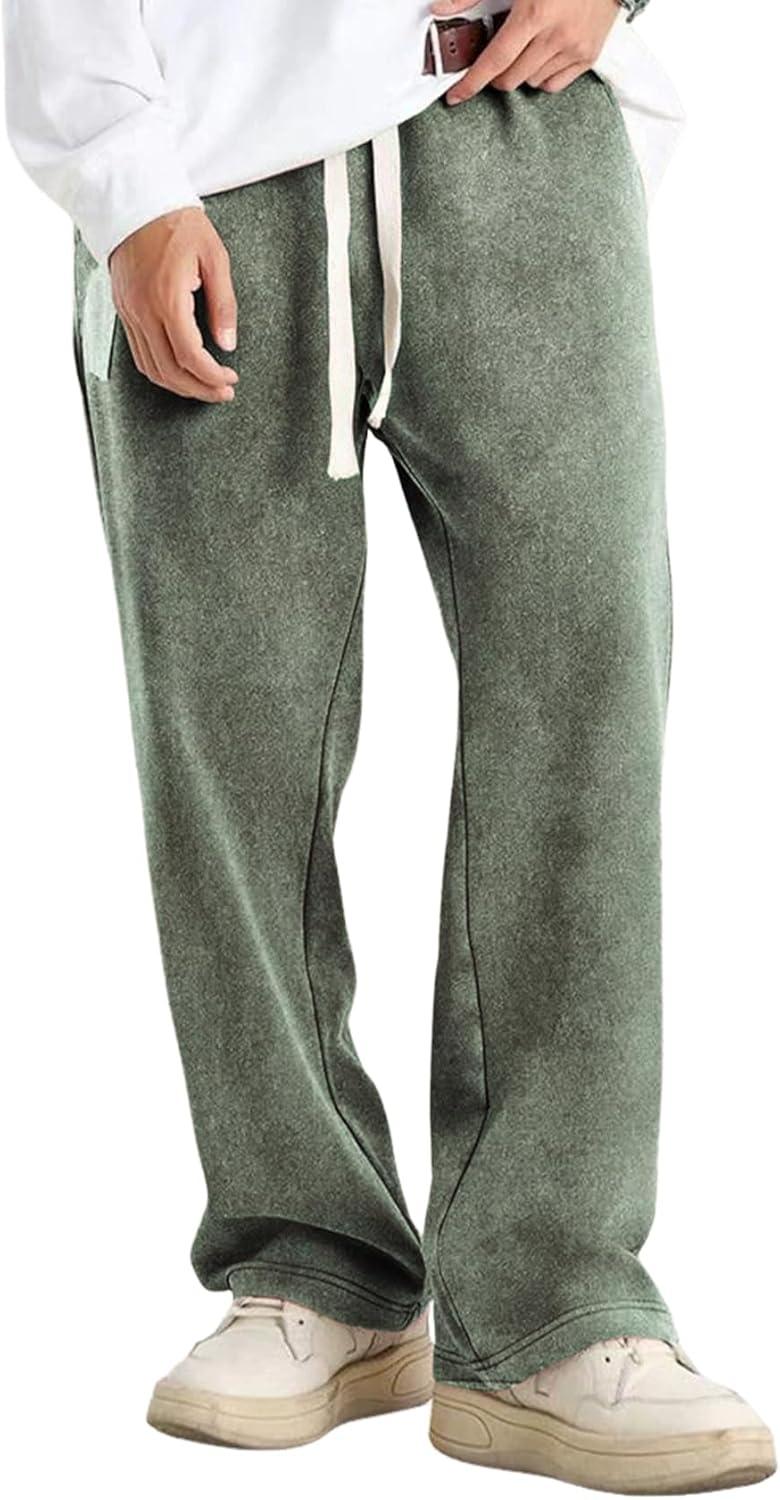 imageGihuo Womens Baggy Sweatpants Wide Leg Palazzo Pants Acid Wash Cotton Pants Drawstring Athletic Jogger with PocketsArmy