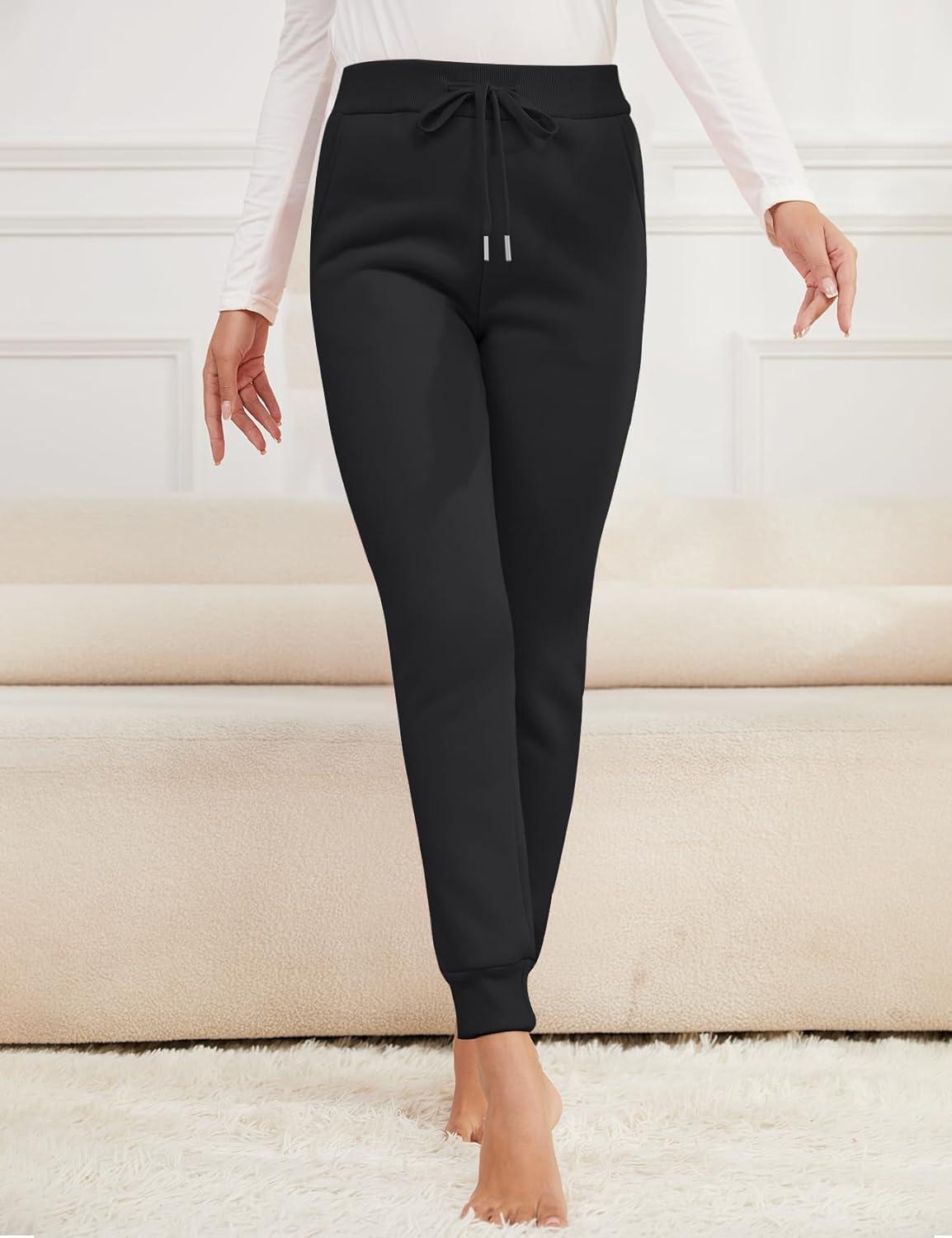 imageGihuo Womens Sherpa Lined Sweatpants Winter Warm Fleece Jogger PantsBlackblack