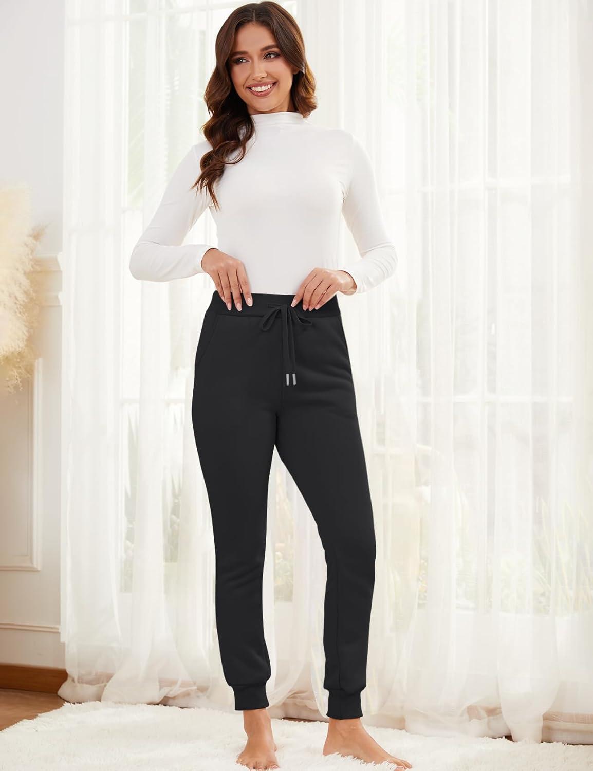 imageGihuo Womens Sherpa Lined Sweatpants Winter Warm Fleece Jogger PantsBlackblack