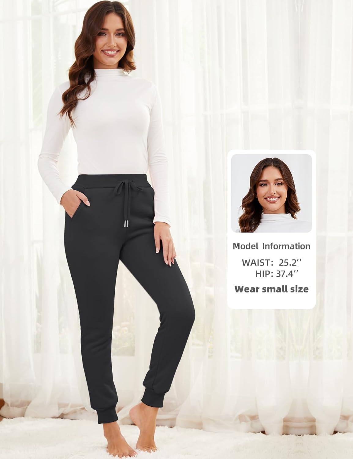 imageGihuo Womens Sherpa Lined Sweatpants Winter Warm Fleece Jogger PantsBlackdarkgrey