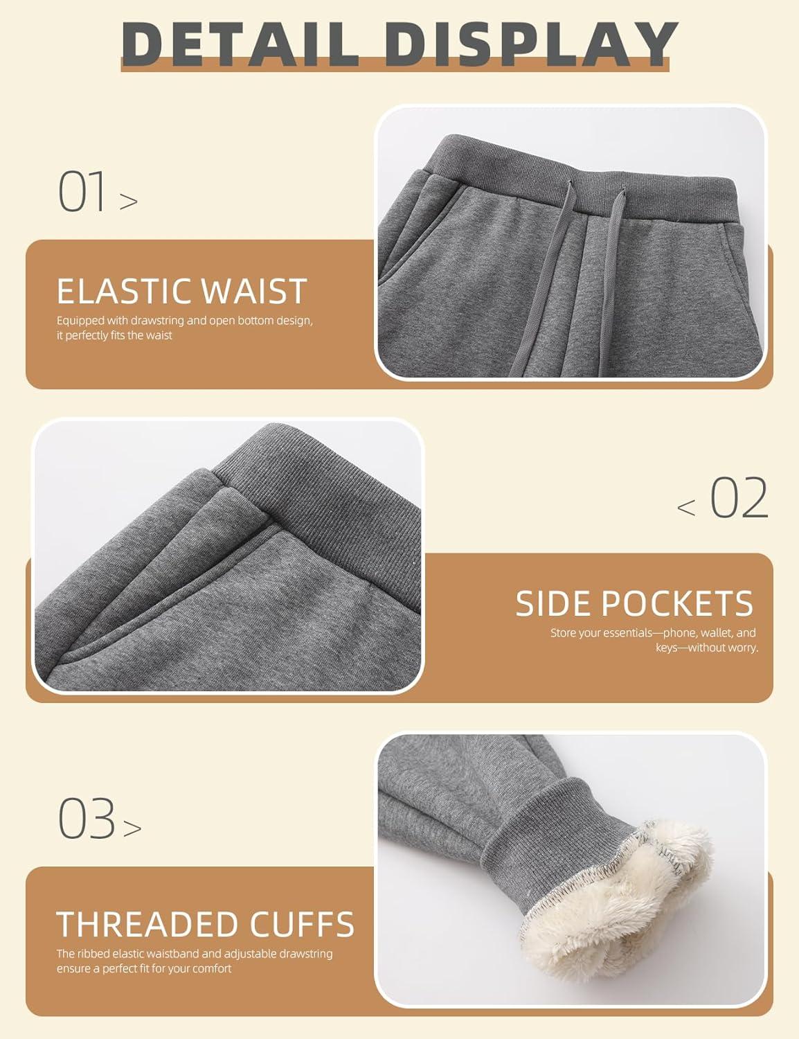 imageGihuo Womens Sherpa Lined Sweatpants Winter Warm Fleece Jogger PantsBlackdarkgrey