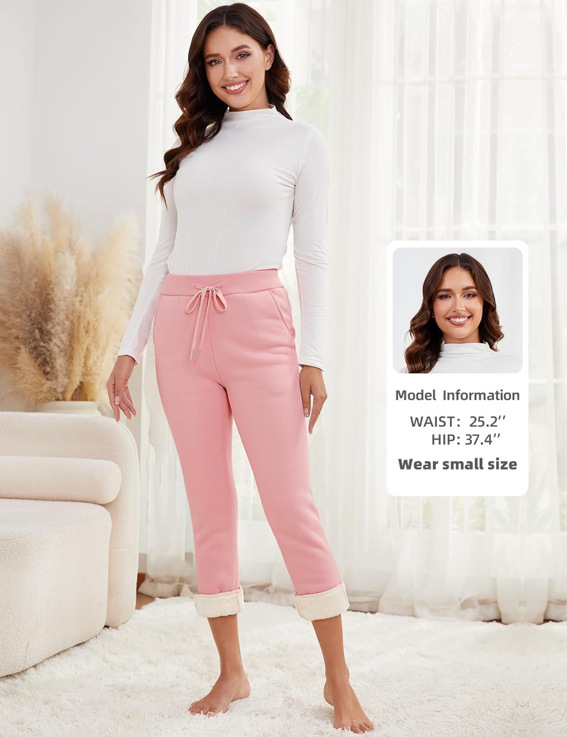 imageGihuo Womens Sherpa Lined Sweatpants Winter Warm Fleece Jogger PantsPink