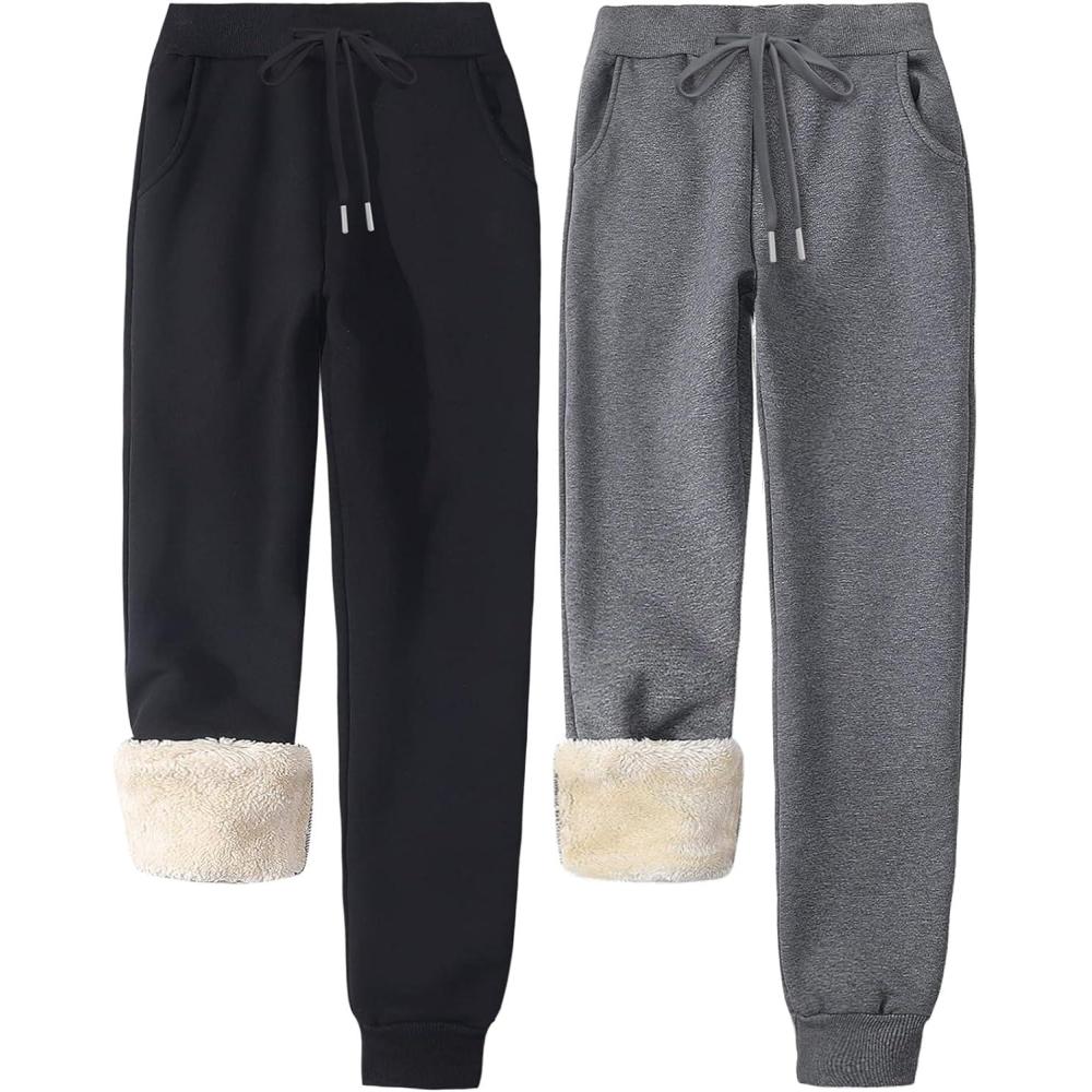 imageGihuo Womens Sherpa Lined Sweatpants Winter Warm Fleece Jogger PantsBlackdarkgrey
