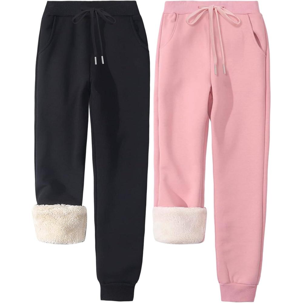 imageGihuo Womens Sherpa Lined Sweatpants Winter Warm Fleece Jogger PantsBlackpink