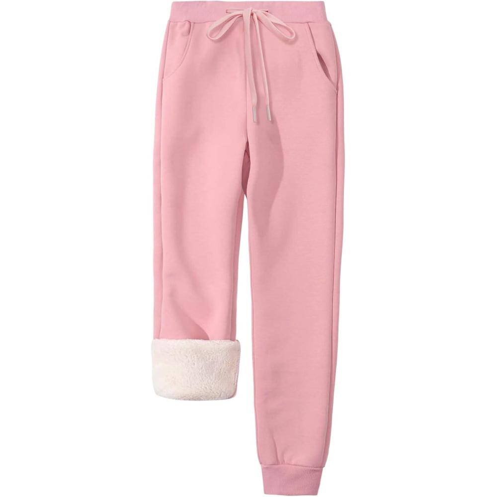 imageGihuo Womens Sherpa Lined Sweatpants Winter Warm Fleece Jogger PantsPink