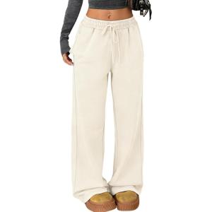 Gihuo Womens Baggy Sweatpants Wide Leg Palazzo Pants Acid Wash Cotton Pants Drawstring Athletic Jogger with Pockets(Apricot)