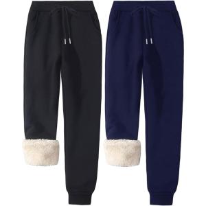 Gihuo Women’s Sherpa Lined Sweatpants Winter Warm Fleece Jogger Pants(Black+navy)