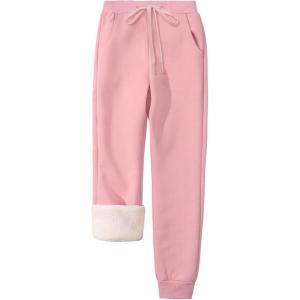 Gihuo Women’s Sherpa Lined Sweatpants Winter Warm Fleece Jogger Pants(Pink)