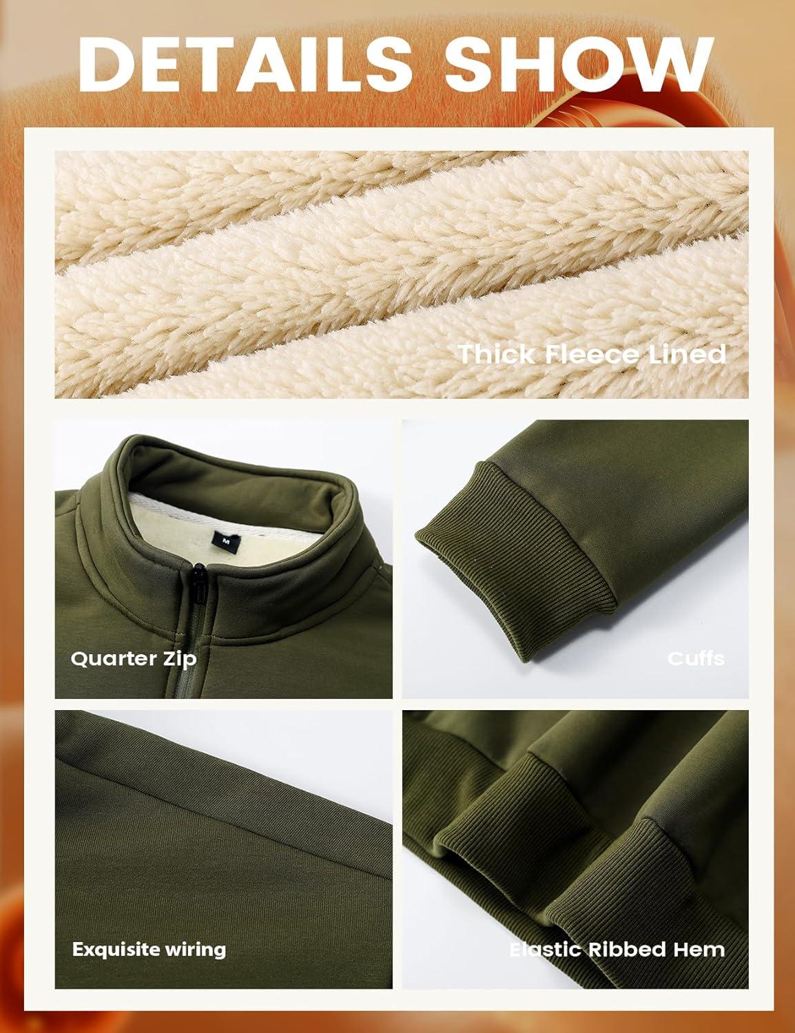 imageGihuo Mens Quarter Zip Sweatshirts Winter Warm Sherpa Fleece Lined Pullover SweatshirtsArmy